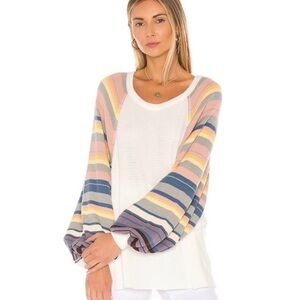 Free People Sweaters Balloon Puff Sleeve Knit Sweater Rainbow Dreams Top Sz M
